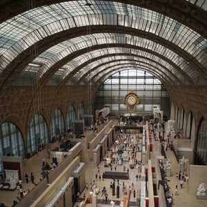 Musée d'Orsay hall with glass vault and gilded clock