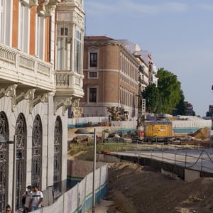 Construction beside historic building with iron balconies